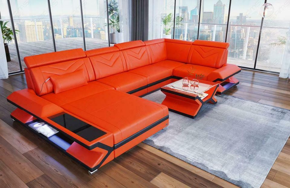 Leder Wohnlandschaft Napoli U Form mit Ottomane Couch Eck Sofa in Berlin