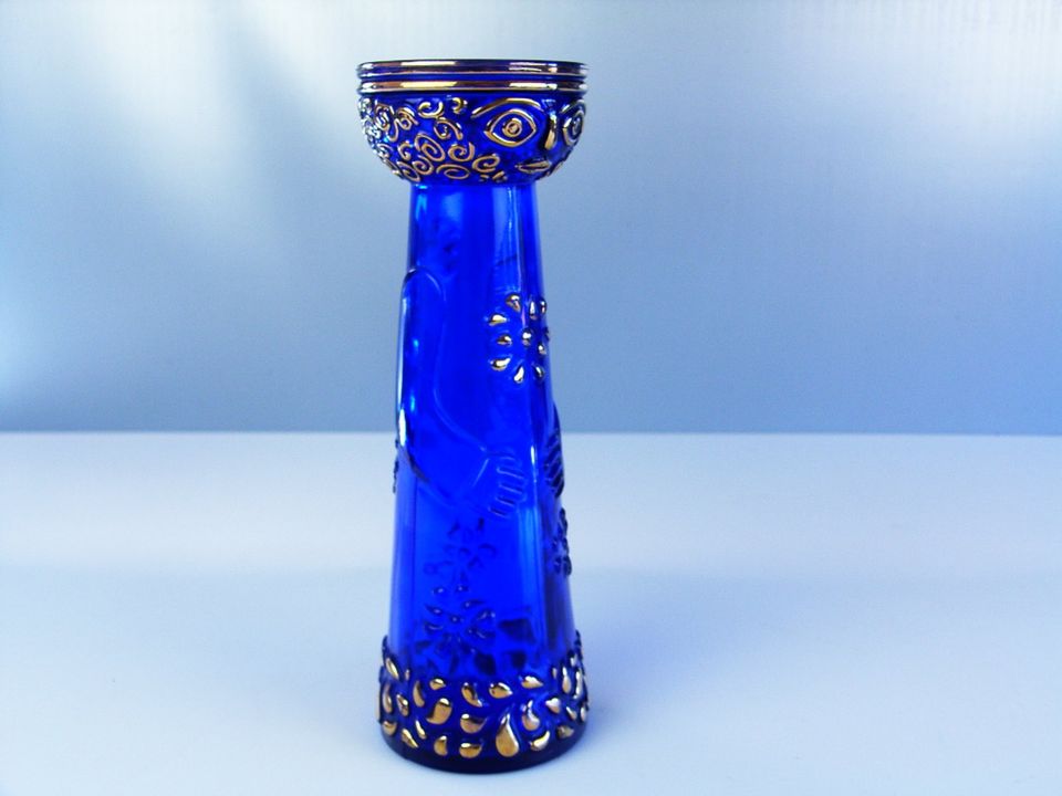 Große Kobaltblaue Mid-Century-Modern Hyazinthen Vase Walther Glas in Sinzig