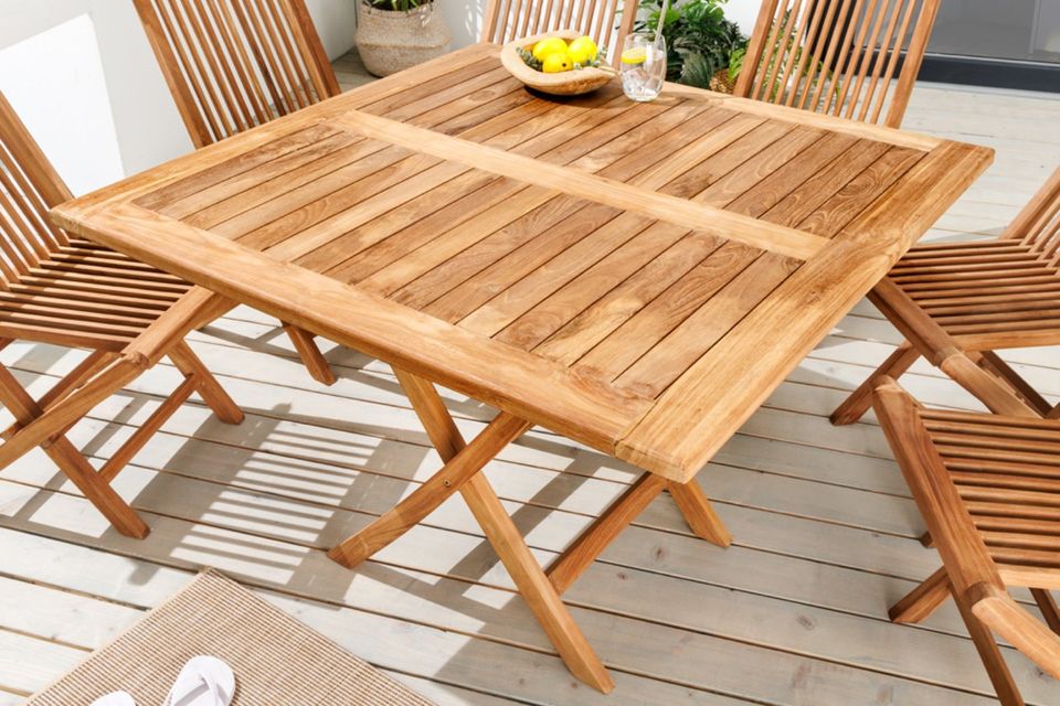 Massiver Gartenbeistelltisch EMPIRE TEAK 100cm natur Teakholz klappbar
