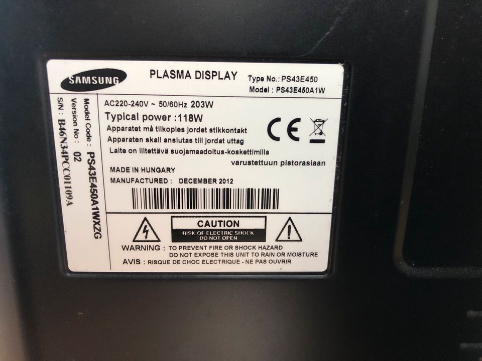 Samsung Plasma PS43E450 43“ Fernseher in Jossgrund