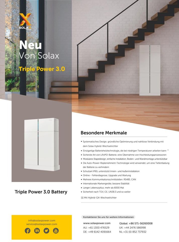 ✅ PV Solar Speicher Batterie 3 kWh T30 SOLAX TRIPLE POWER V2 Erweiterung in Wernau