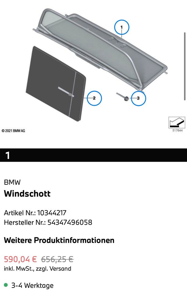 BMW 4er M4 G83 Windschott Cabrio Windschutz mit Tasche in Grevenbroich
