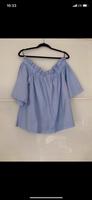 Schulterfreie Bluse Blau/weiß Größe 44 Hessen - Maintal Vorschau