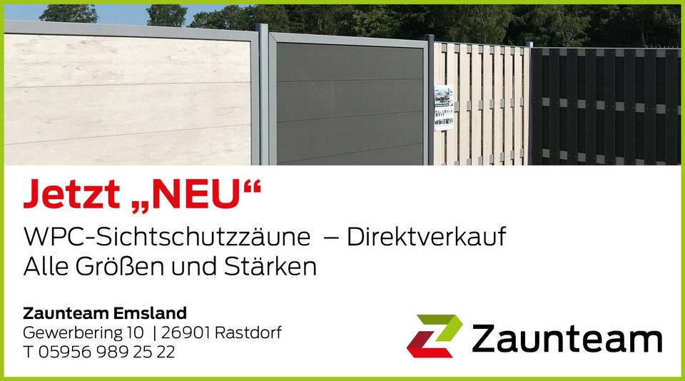 25 m WPC XL Anthrazit oder 5 andere Farben, große Mengen auf Lager,  Sichtschutz Zaun Aluminium Sichtschutz in Niedersachsen - Rastdorf