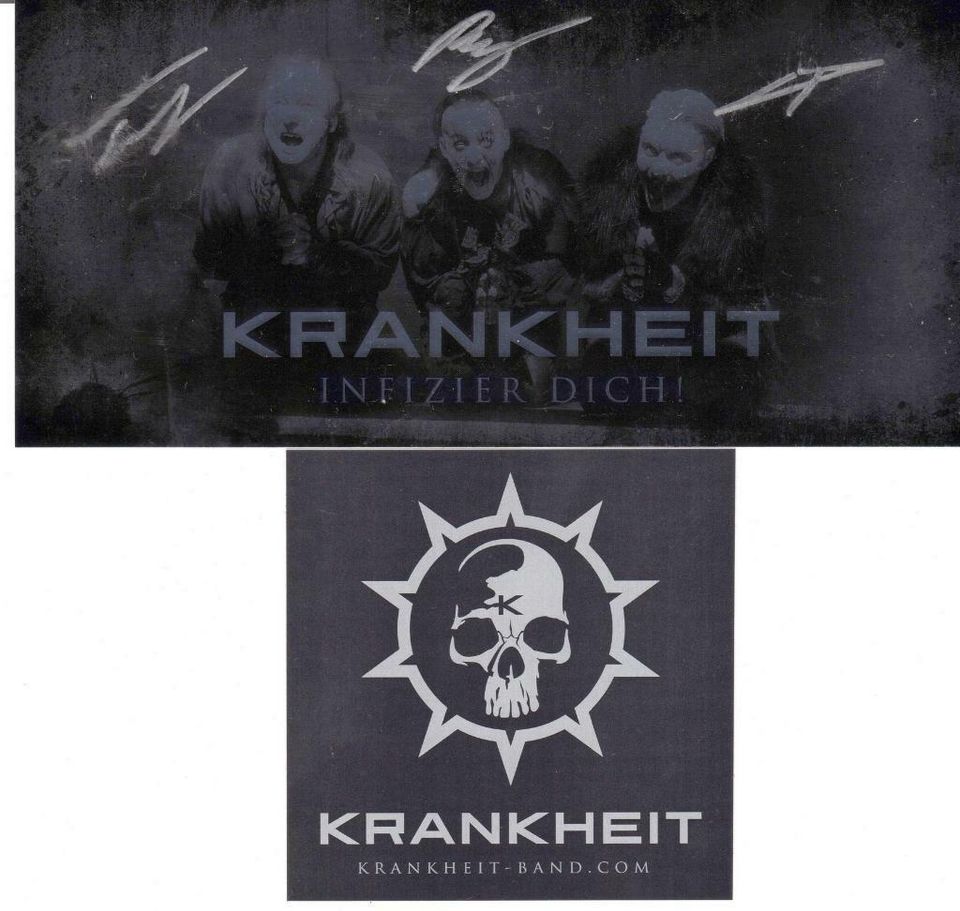 KRANKHEIT, Bandmitglieder Autogrammkarte, signiert, mit 1 Sticker in Herscheid