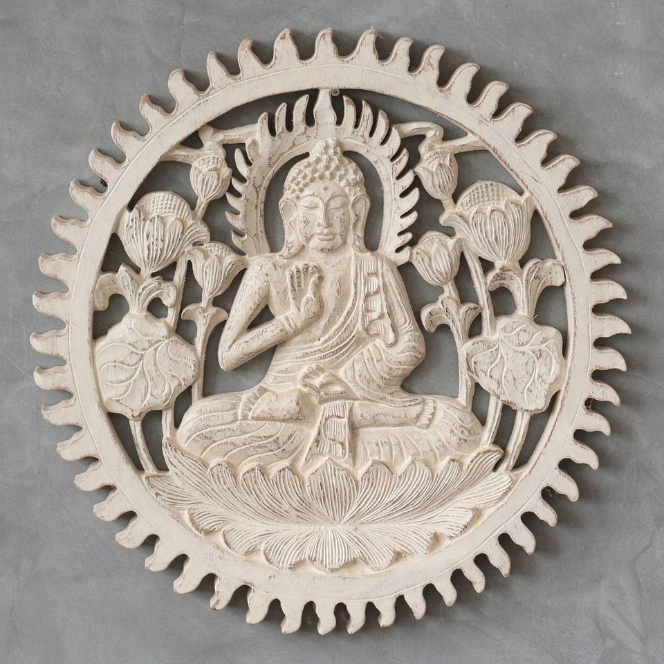 Wandbild Wanddeko Rund Mandala Relief Buddha Weiß 40 cm in Bochum