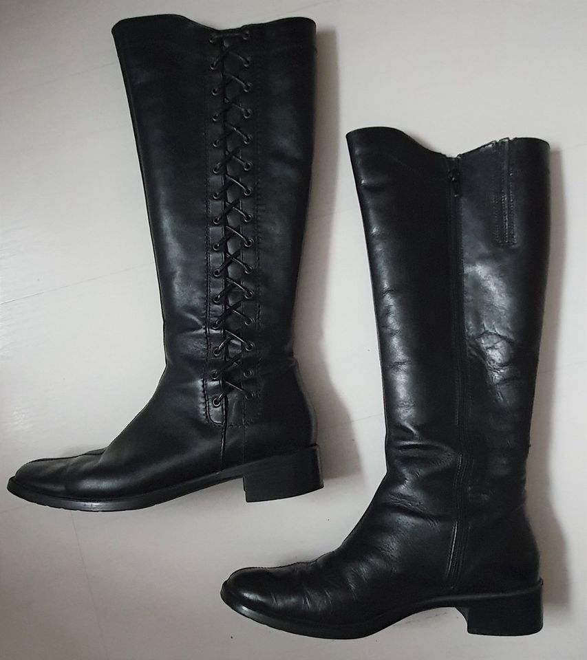 ❤ Lederstiefel Damenstiefel Stiefel schwarz Gr. 39 Schnürung in Bad Schwartau