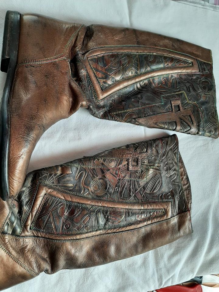 Lederstiefel,  dkl.gold-metallig,Lasercuts,Ganzjahresstiefel,G4,5 in Wetzlar