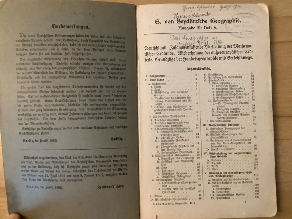 5 Geografie-Bücher 1909-1949 Seydlitz, Geographie Lehranstalten in Wildau