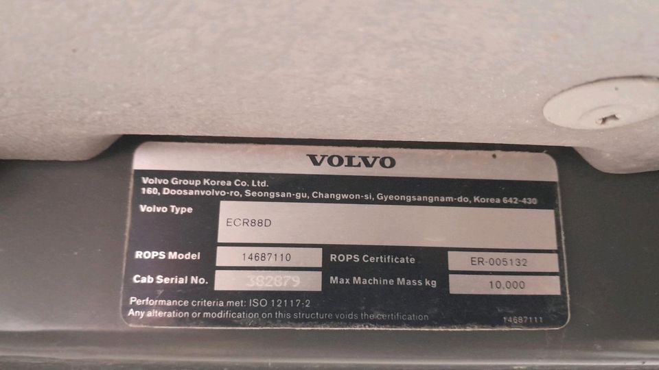 Volvo ecr 88 Kabine vollkabine Bagger volvo ecr 88 in Königsmoos