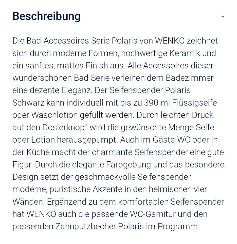 WENKO Polaris Bad schwarz Seifenspender Zahnputzbecher in Wittichenau