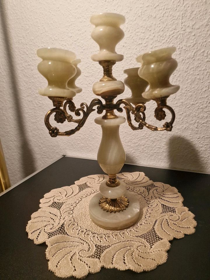 Kerzenständer antik alt Marmor messing Onyx schwer vintage retro in Ibbenbüren