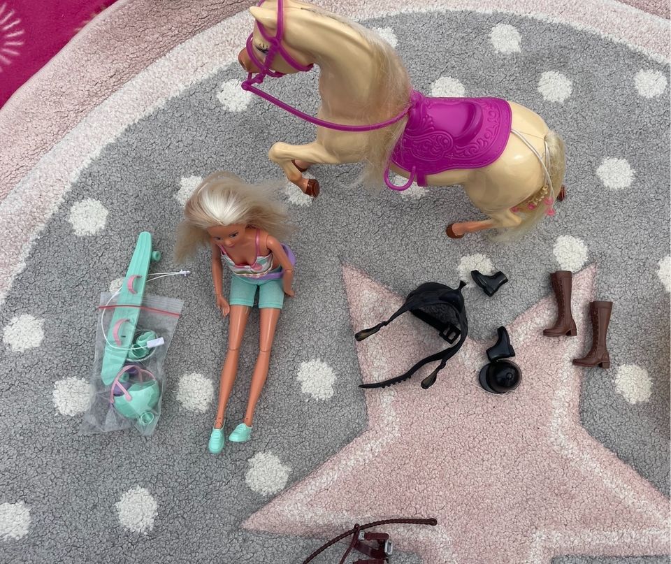 Barbie mit Skateboard, Pferd und Zubehör in Köln
