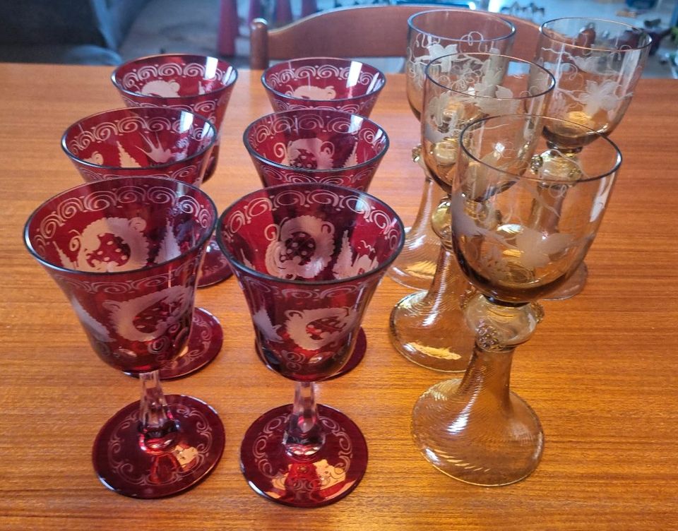 Böhmische Weingläser, 4 Römer laubgrün in Roxel