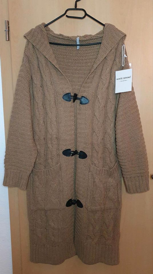 NEU Italy lange Strickjacke Strick Cardigan camel 38 40 42 in Brühl