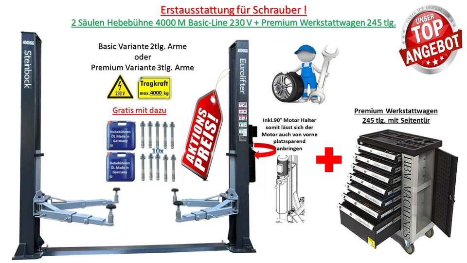 2 Säulen Hebebühne 4000M + Werkstattwagen 245 tlg. in Ludwigsau