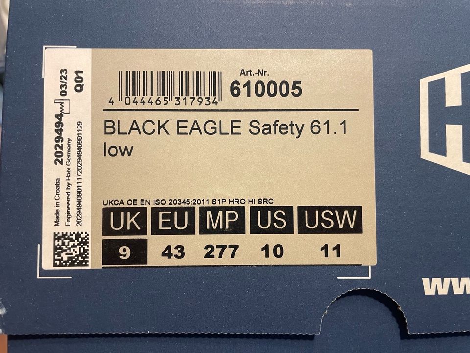 HAIX Black Eagle Safety 61.1 low (Größe 43, NEU ungetragen) in Treffurt