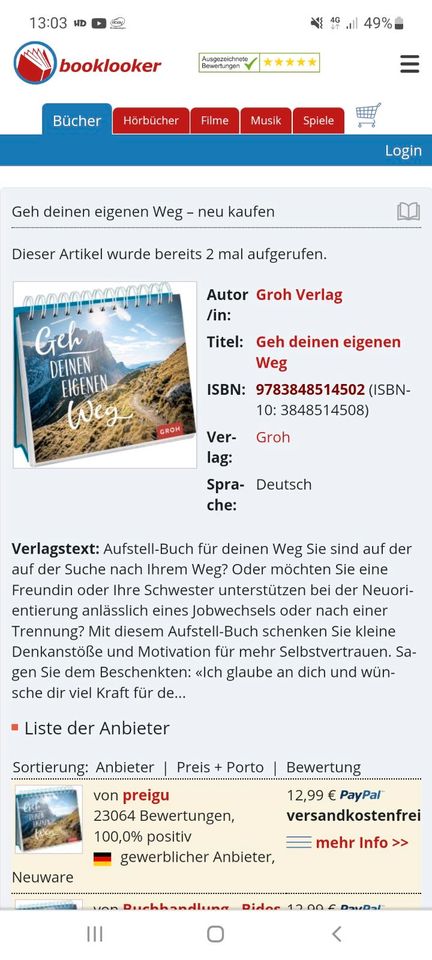 ❤️NEU❤️Aufstell-Buch Spiralbindung ⭐️Geh deinen eigenen Weg⭐️GROH in Mülheim-Kärlich