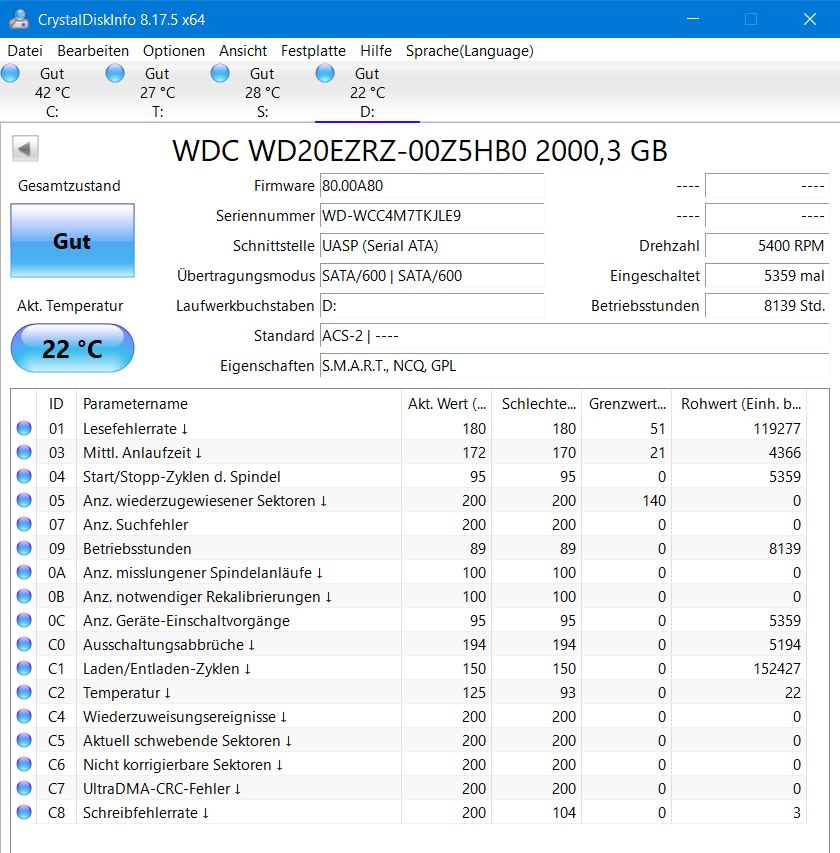 WD Blue 2TB SATA Festplatte 3,5" 2000GB Western Digital WD20EZRZ in Rheinstetten