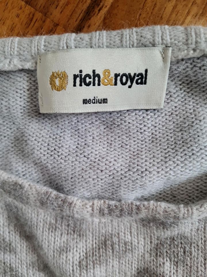 Rich & Royal Pullover Wolle Pailletten Leo beige taupe Gr. M in Edewecht