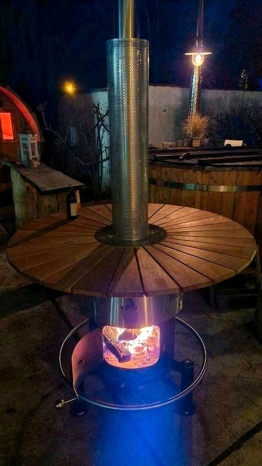 ♨️ Terrassenofen Feuertonne Feuerschale Terrasse Stehtisch Kamin Gastro Outdoor Grill Terrassenheizer Badezuber Hottub und Fasssauna Party perfekt für Vermietung und Grillkota Brennholz Holz Garten in Erfurt