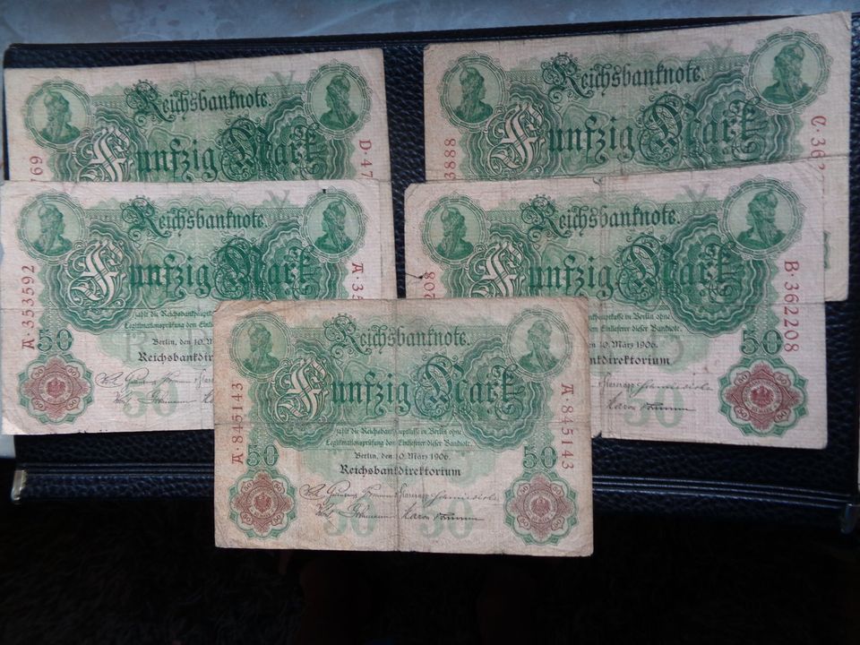 5x 1908,und 5x 1906,50 Reichsmark seltene Jahrgänge, in Hamburg