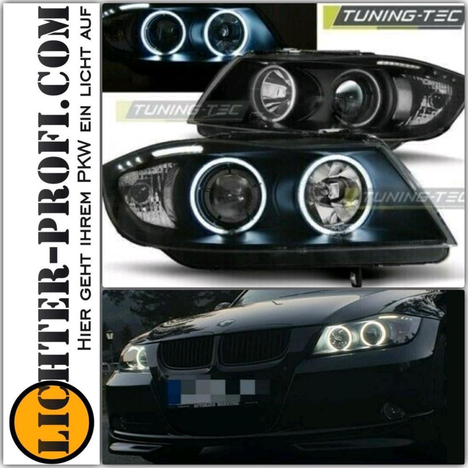 CCFL Angel Eyes Scheinwerfer für BMW 3er E90/E91 05-08 schwarz