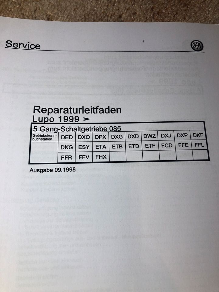 VW Lupo Reparaturleitfaden Typ 6X in Ilmtal