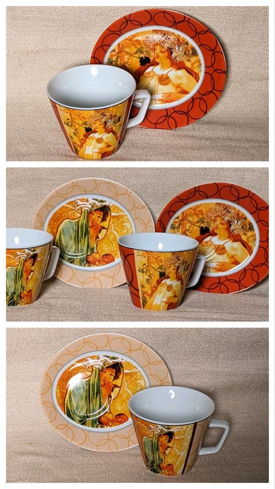 2 PORZELLAN Gedecke TASSE & TELLER Motive KUNSTSTIL Alfons MUCHA in Berlin