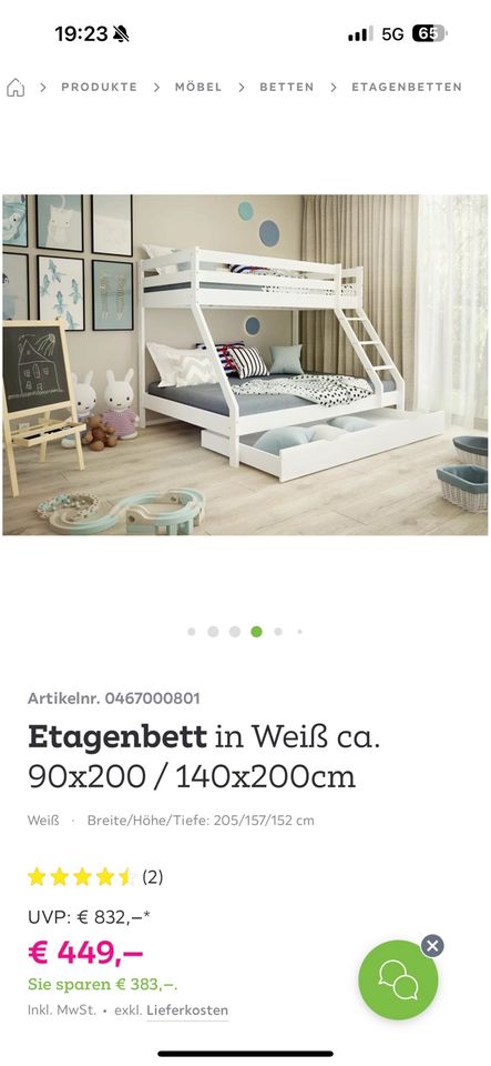 Hochbett Etagenbett Bettschubkasten Lattenrost Casper Matratze in Unterschleißheim