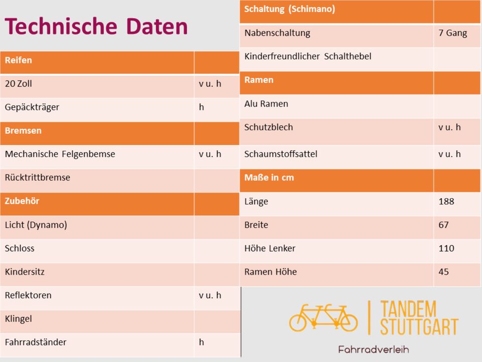 Kinder & Familien Tandem "Kidder" | Fahrrad Verleih Stuttgart in Stuttgart