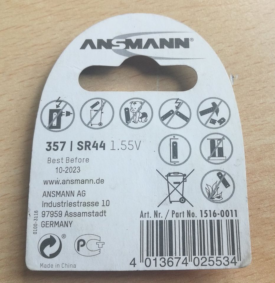 ANSMANN Silberoxid Uhrenzelle Knopfzelle 357 (SR44) 1,55 Volt in Duisburg