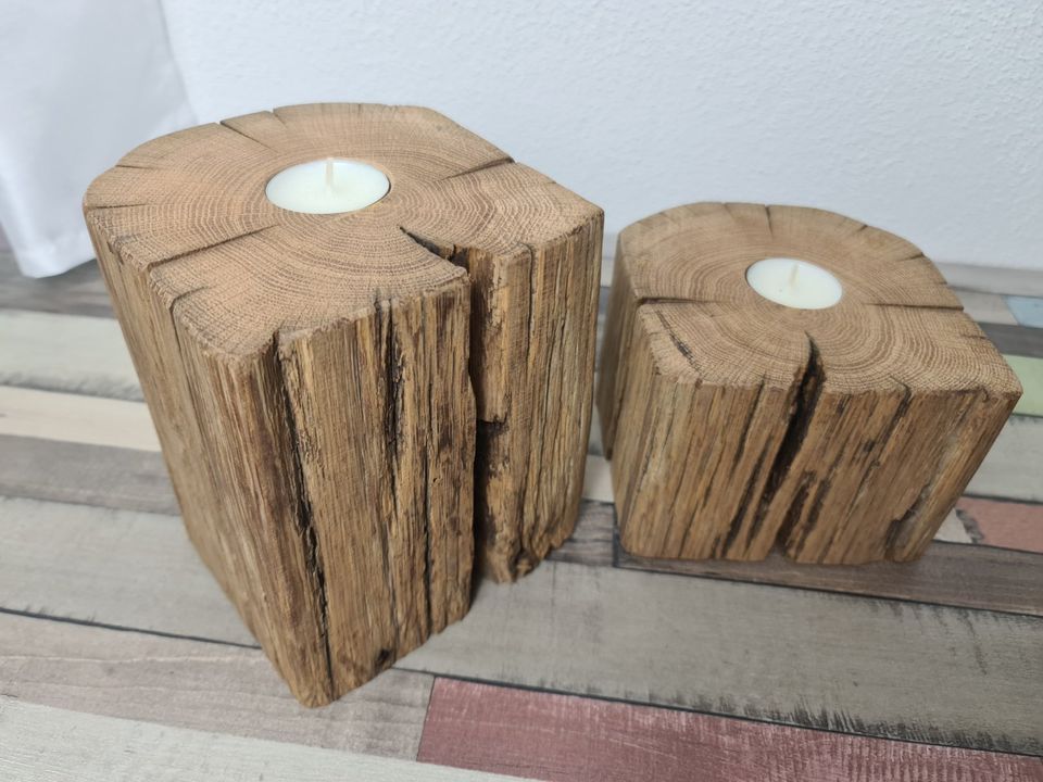 Teelichthalter Kerzenständer Rustikal Dekoration Nachhaltig Säule in Großbottwar