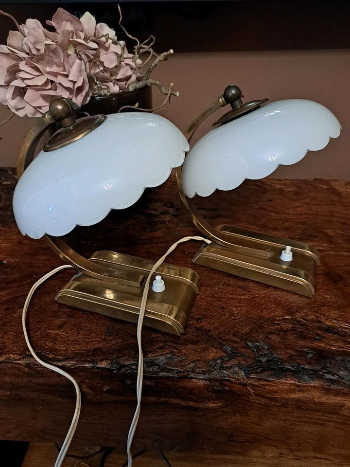 Paar Art Deco Tischlampen in Schmelz