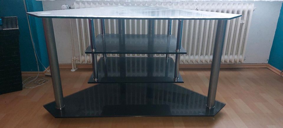 Fernsehtisch aus Glas-Ablagen-schwarz silber H67xB124xT63cm in Meppen