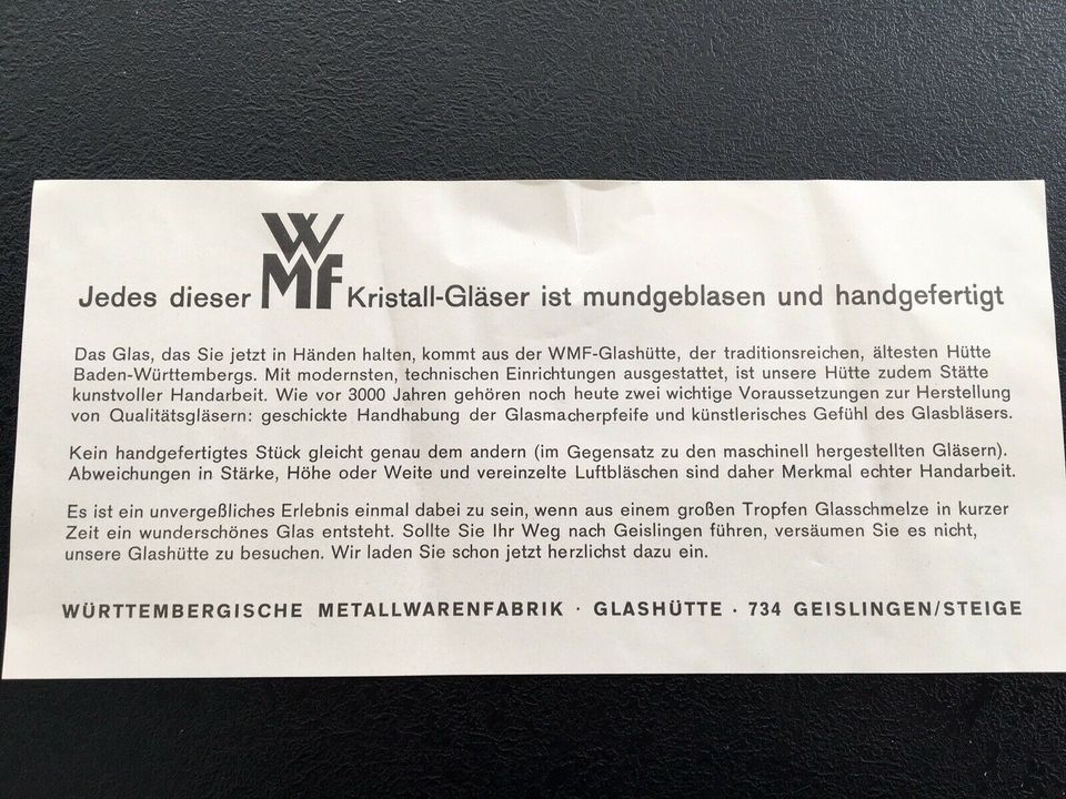 WMF Kristallgläser „Carola"- originalverpackt, unbenutzt in Laichingen