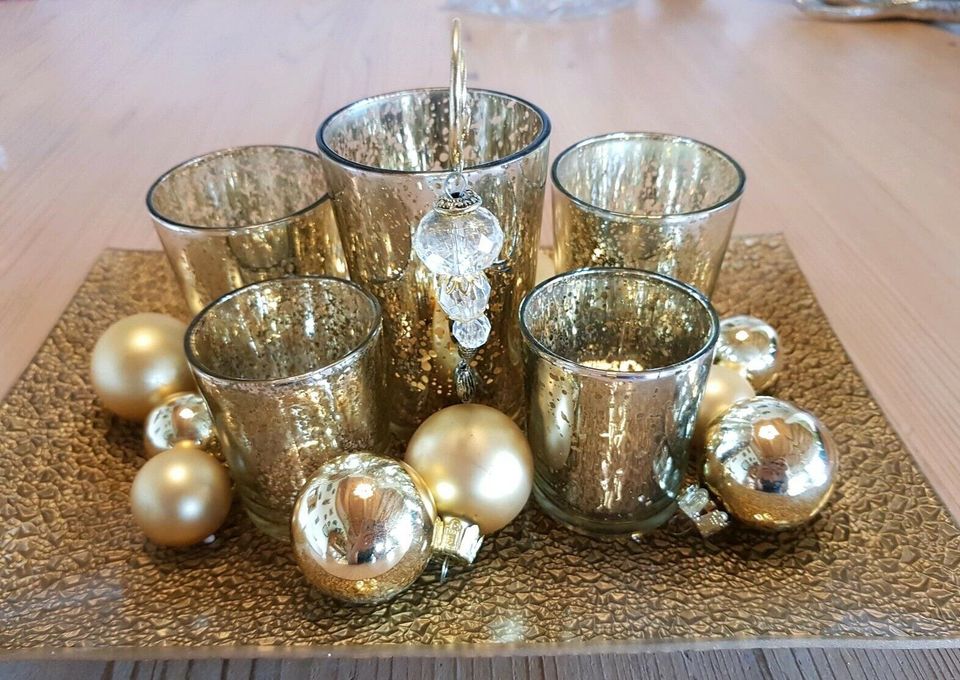 Teelichthalter Deko Gold Kugeln Glas Weihnachten in Obertaufkirchen