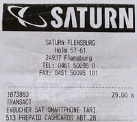 Saturn Prepaid CashCard Guthaben Flensburg - Fruerlund Vorschau