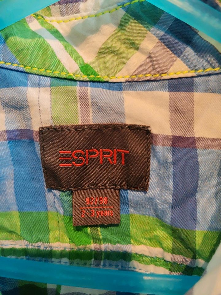 Jungen Esprit Hemd Kurzarm kariert blau grün weiß Größe 92/98 in Bergkamen