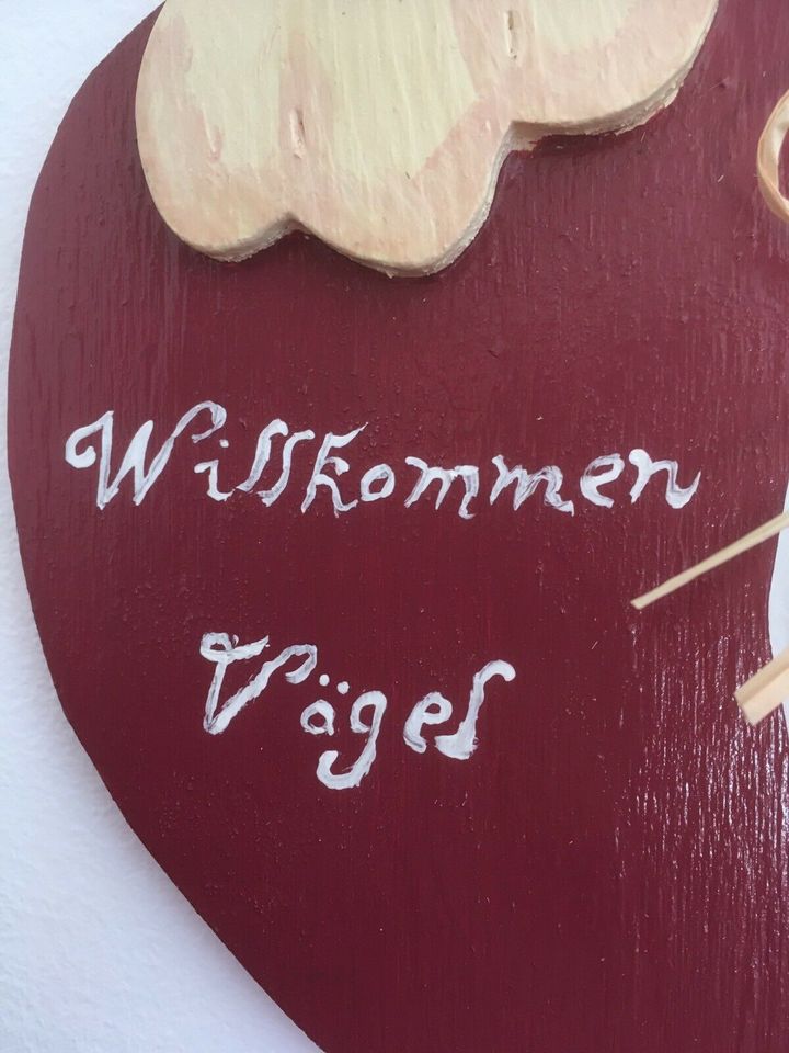 Holzdeko, Deko aus Holz, Holzschild „ Willkommen Vögel" in Kleve