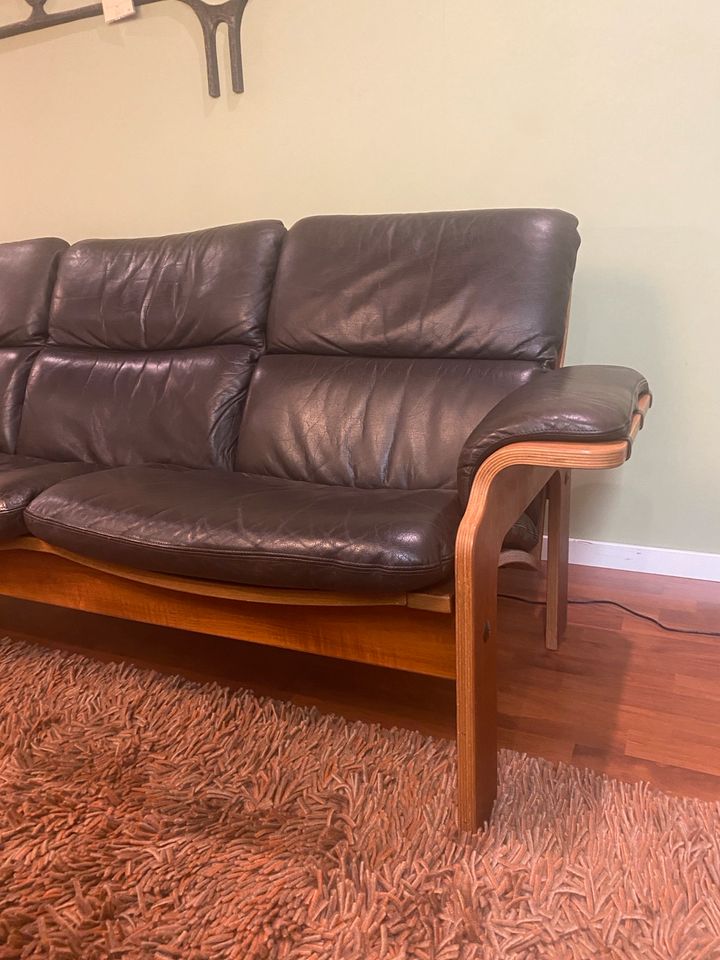 3er Sofa + 2 Sessel Teak Leder von Nielaus Möbler Dänemark 60er in Dortmund