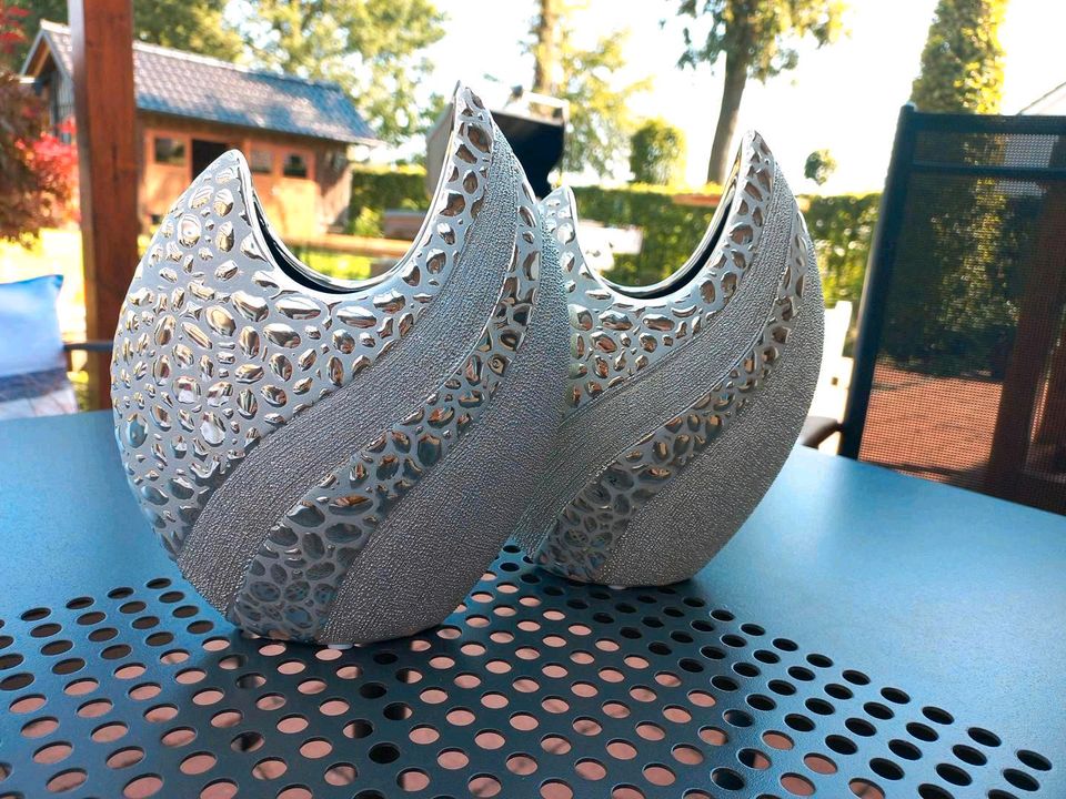 5 Keramik Vasen Silber/Champagner in Neuenkirchen
