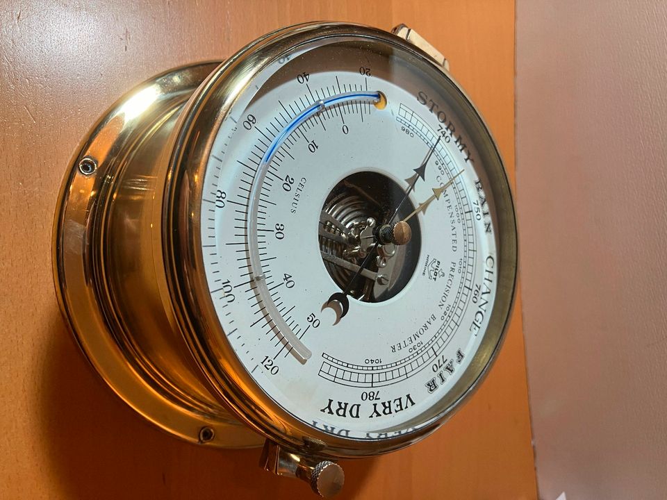 Schiffs-Barometer/Thermometer Messing 150mm Ziffernblatt in Zülpich