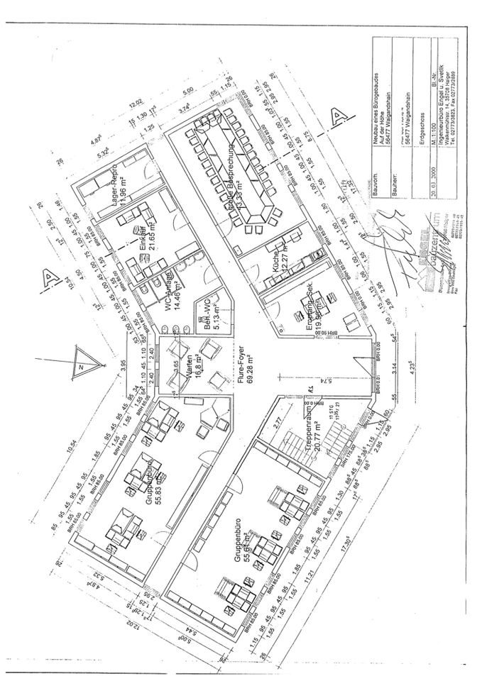 Produktionshalle (ca. 2.200m²) mit 2 Laufkrane von 63/5 t und 25 t sowie  Bürogebäude mit ca. 1.200m² Fläche in der Nähe von Herborn. in Waigandshain