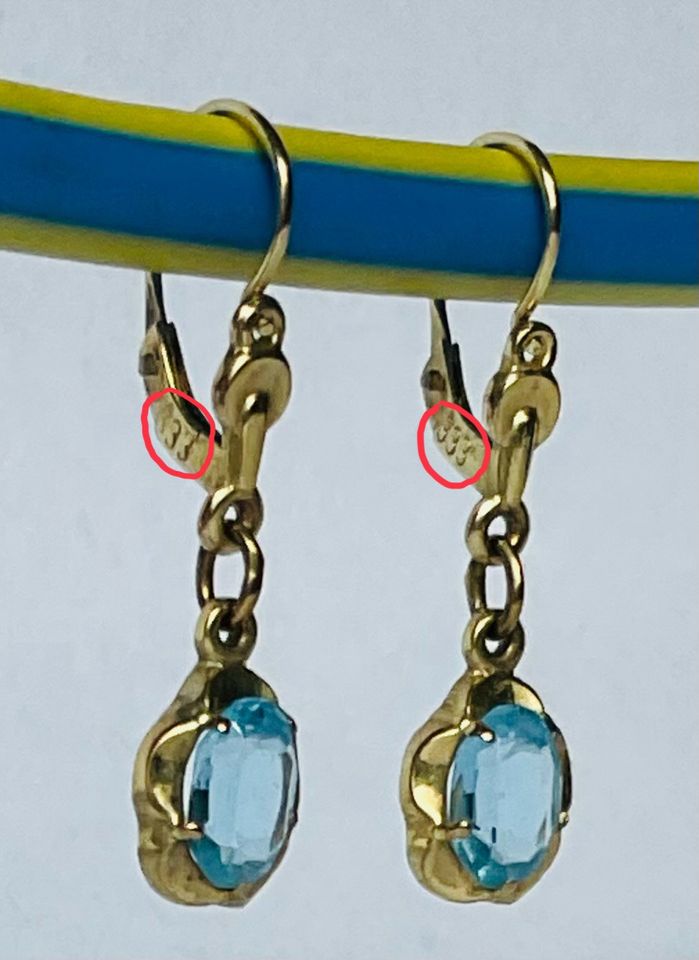 Ohrringe lang 333 Gold Blautopas Gelbgold hellblau echt edel Stei in Timmendorfer Strand 