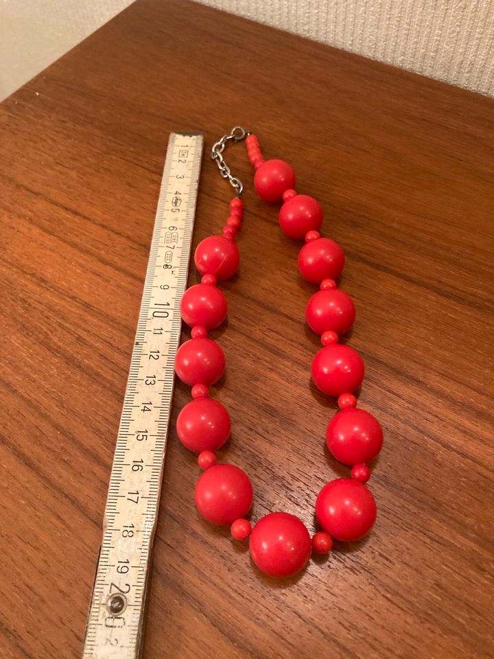 Retro Halskette Kette rot Perlenkette in Angelmodde