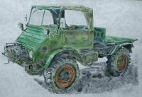 Original Aquarell-Bild eines Unimog 401 (411 Boehringer 2010) Rheinland-Pfalz - Battweiler Vorschau