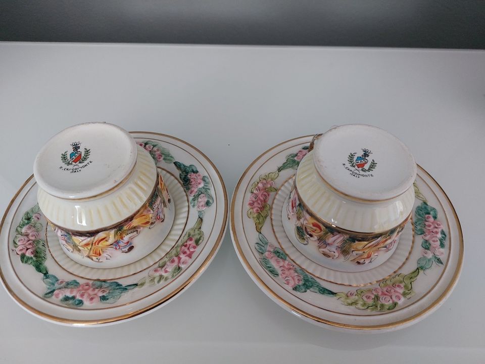 Vintage M.A.S. R. Capodimonte Italy 2 x Tassen mit Untertassen in Nackenheim