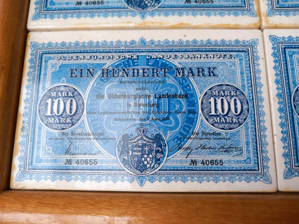 Tablett mit Geldschein Fliesen, Oldenburg 100 Mark Reichswährung in Hameln
