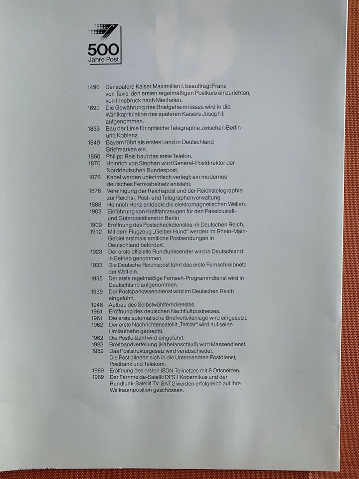 Jubiläumsmappe 500 Jahre Deutsche Bundespost von 1990 in Hagen am Teutoburger Wald